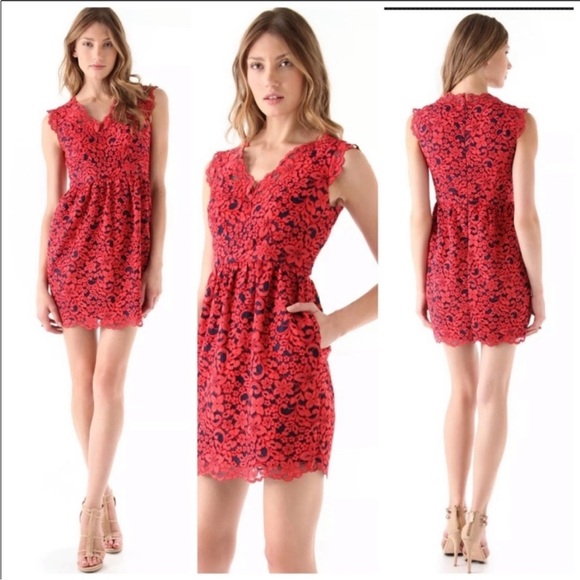 Shoshanna Sierra Red & Navy Lace Dres | Size 6 - Picture 1 of 8